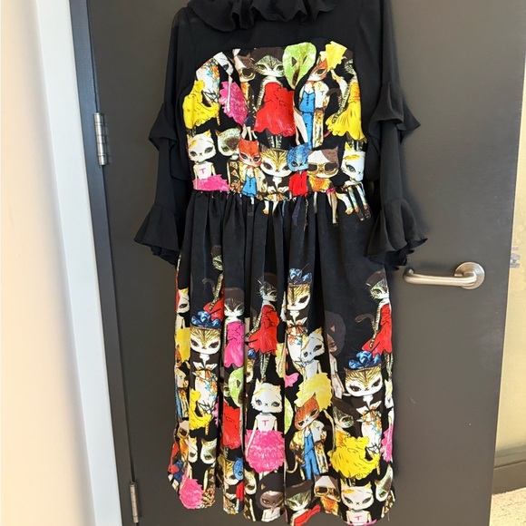 Crazy cat alien sheer ruffled XL (see measurements) Printed Women's Dress EUC - Picture 2 of 16